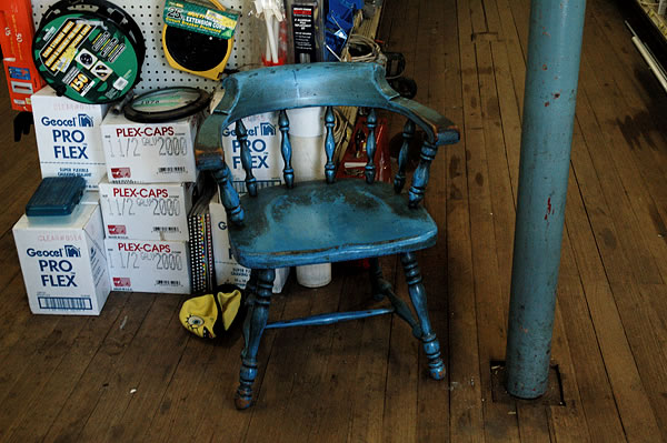 Blue chair, Union Mills Hardware