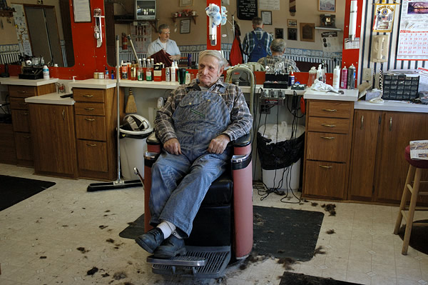 Waiting for a haircut, Roger's Barber Shop, Howe
