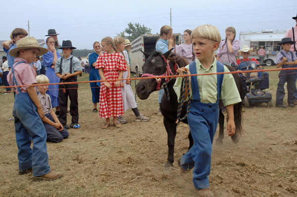Boy selling his pony, Yoder Consignment Auction, Honeyville