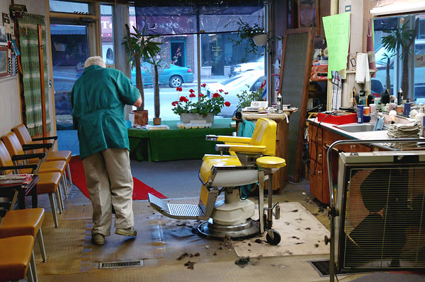Sweeping up, Don's Barber Shop, Bremen