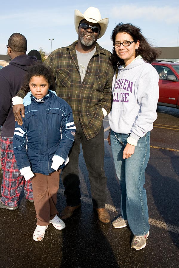 Kacia, Eric and Maria, waiting for tickets to President Obama's Town Hall meeting, Concord High School, Elkhart IN